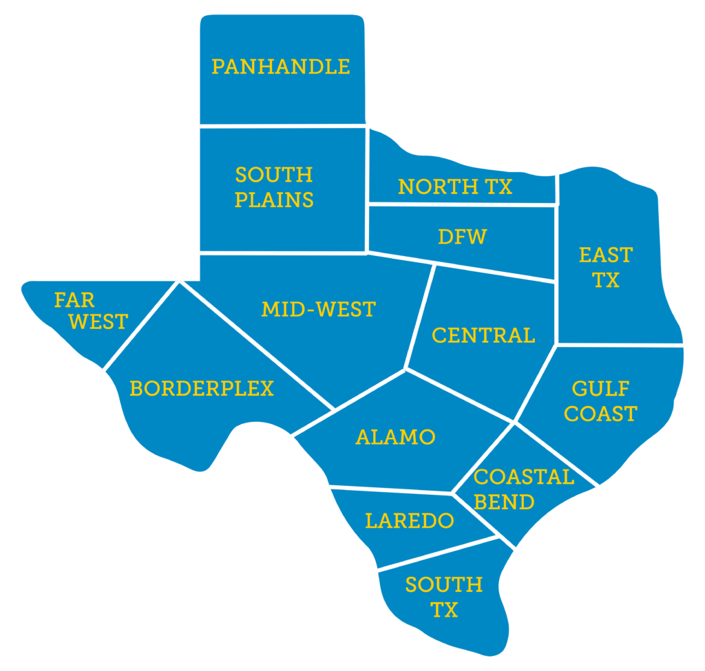 TX map showing symposium regions
